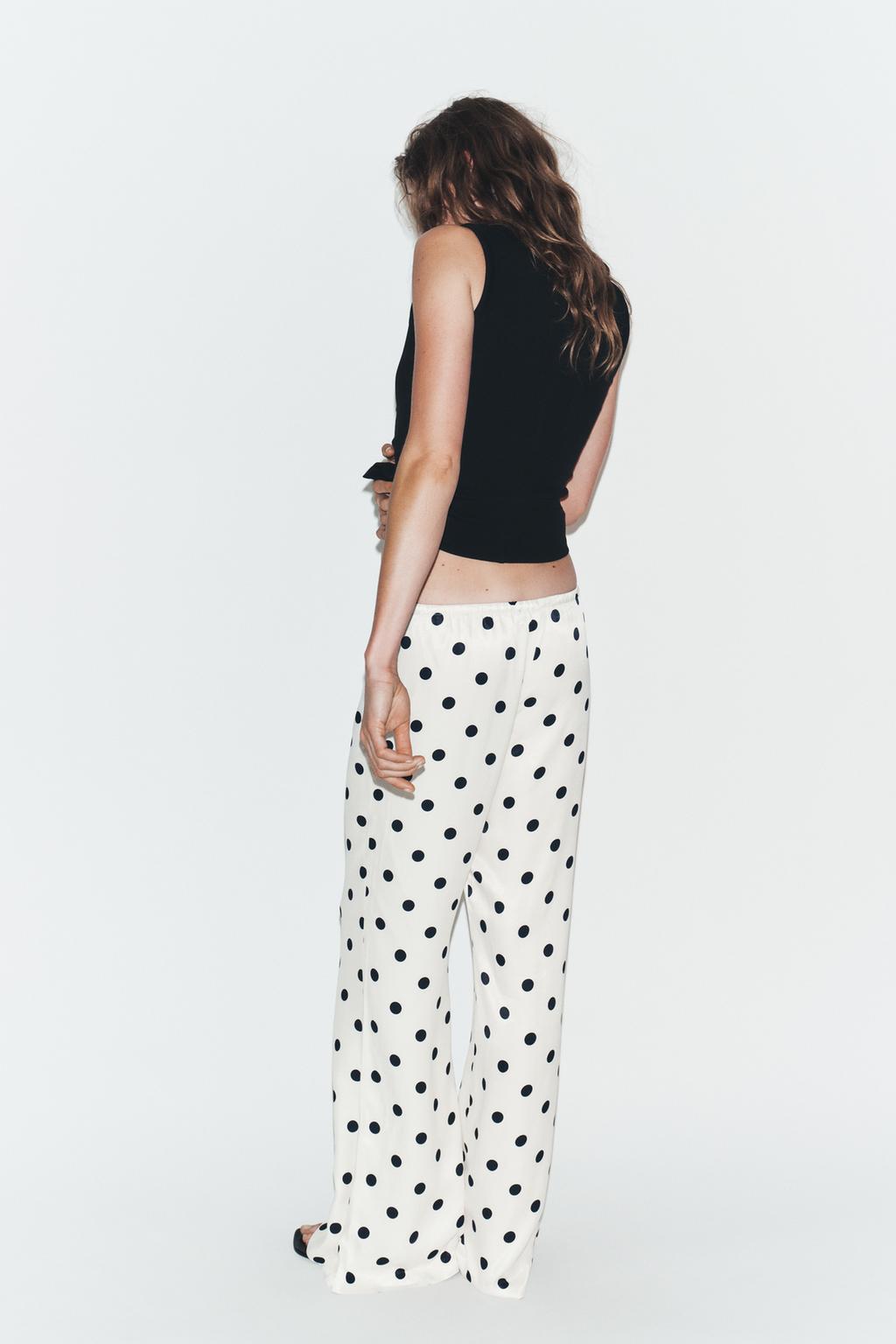 АТЛАСНЫЕ БРЮКИ В ГОРОШЕК НА ШНУРКЕ