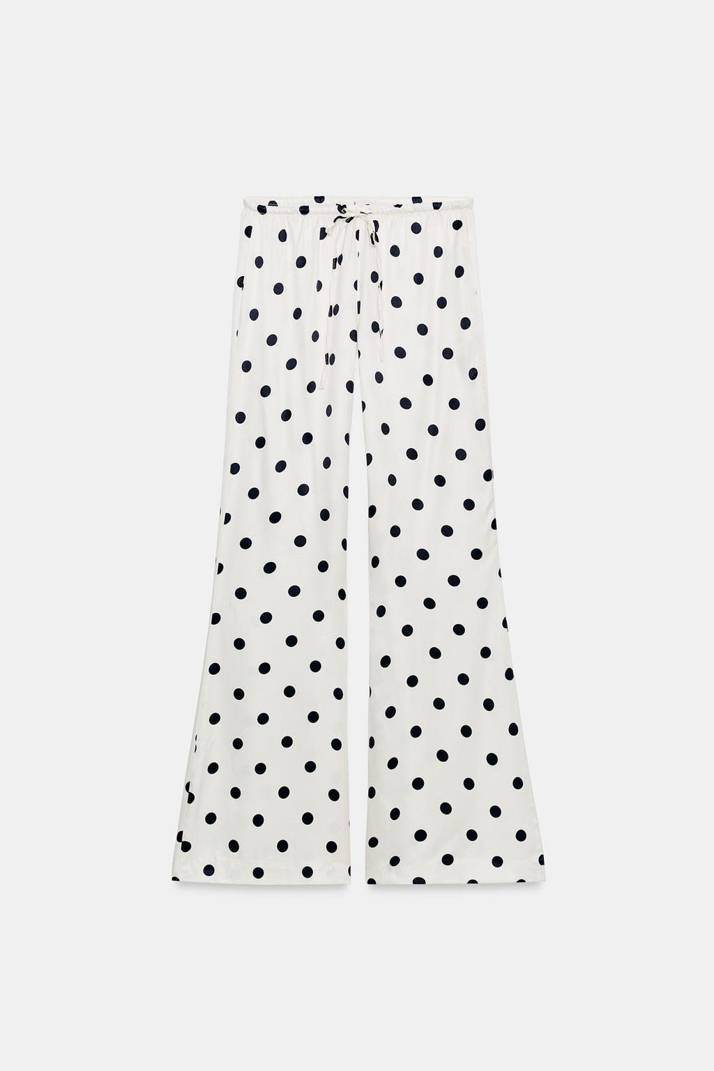 АТЛАСНЫЕ БРЮКИ В ГОРОШЕК НА ШНУРКЕ