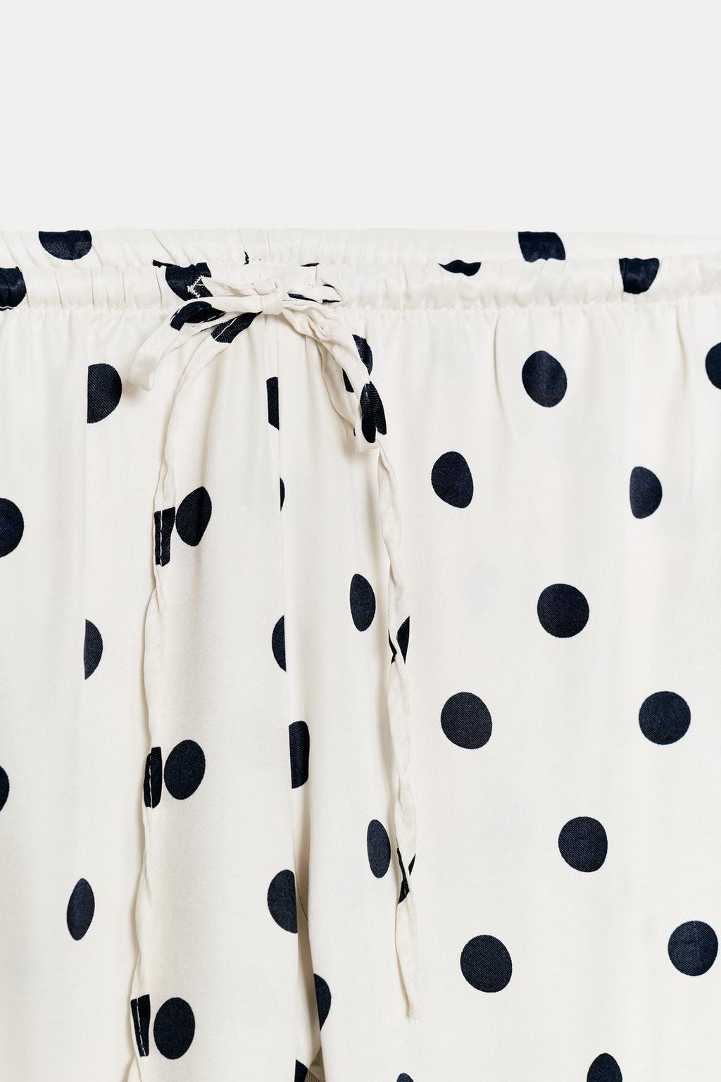 АТЛАСНЫЕ БРЮКИ В ГОРОШЕК НА ШНУРКЕ