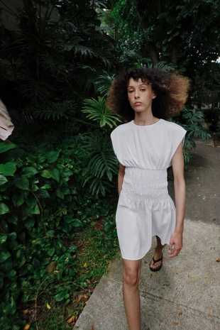 Комбинированное платье из поплина- Заказать в России