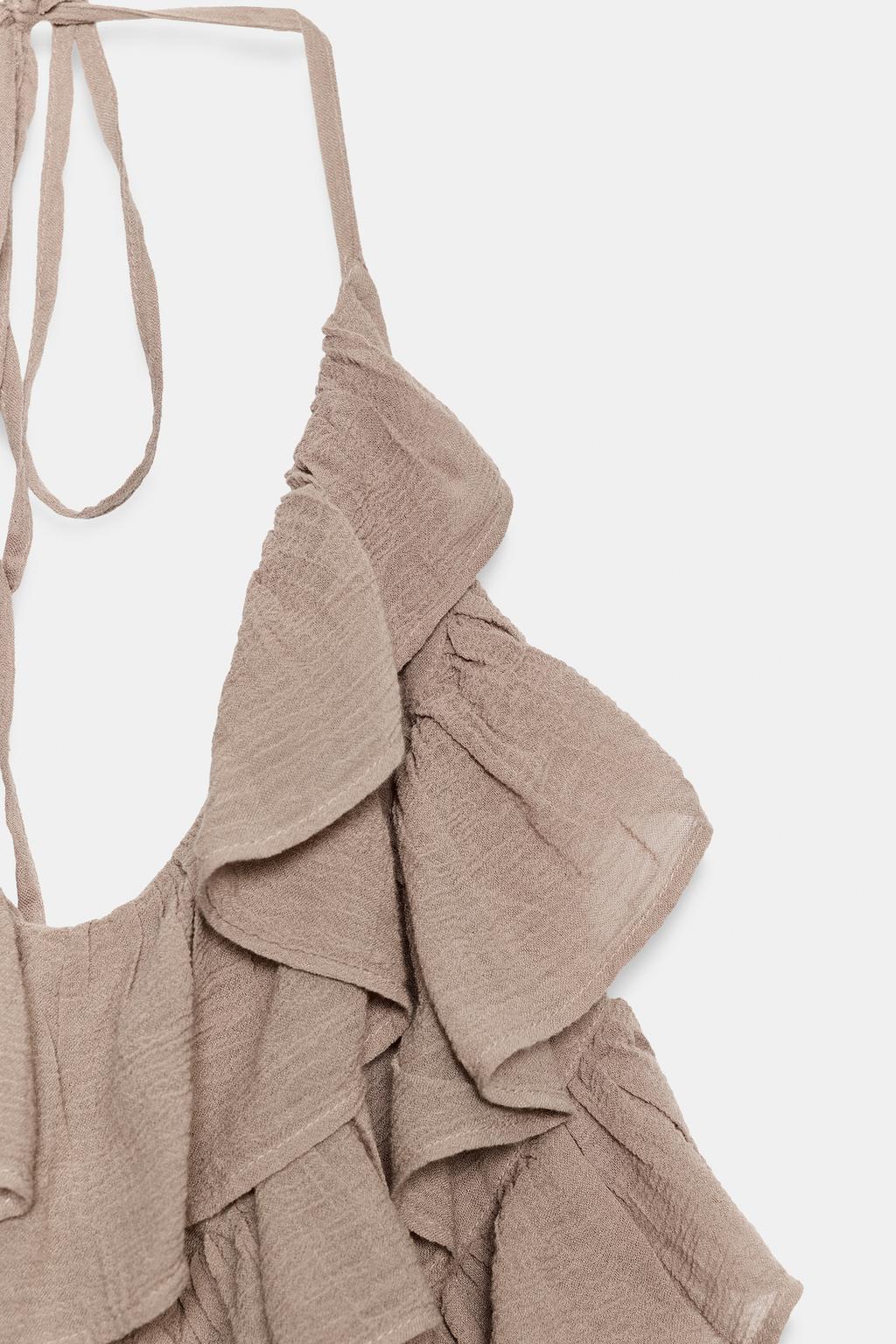 ПЛАТЬЕ ИЗ ГАЗАРА С ВОЛАНАМИ И ВОРОТНИКОМ ХАЛТЕР