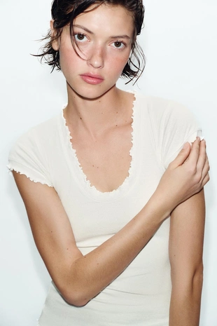 Футболка из смесового льна с короткими рукавами- Заказать в России