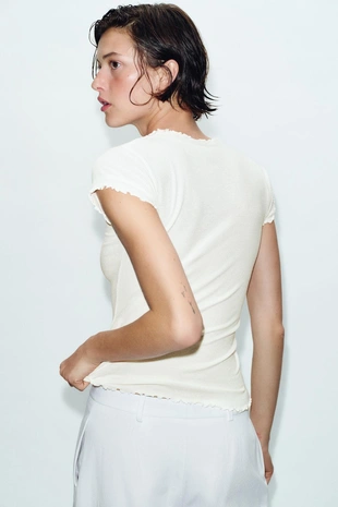 Футболка из смесового льна с короткими рукавами- Заказать в России