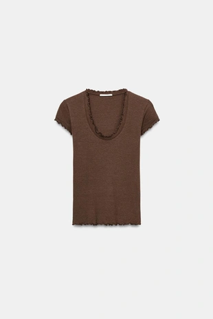 Футболка из смесового льна с короткими рукавами- Заказать в России