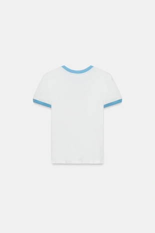 Футболка с контрастной надписью и отделкой- Заказать в России