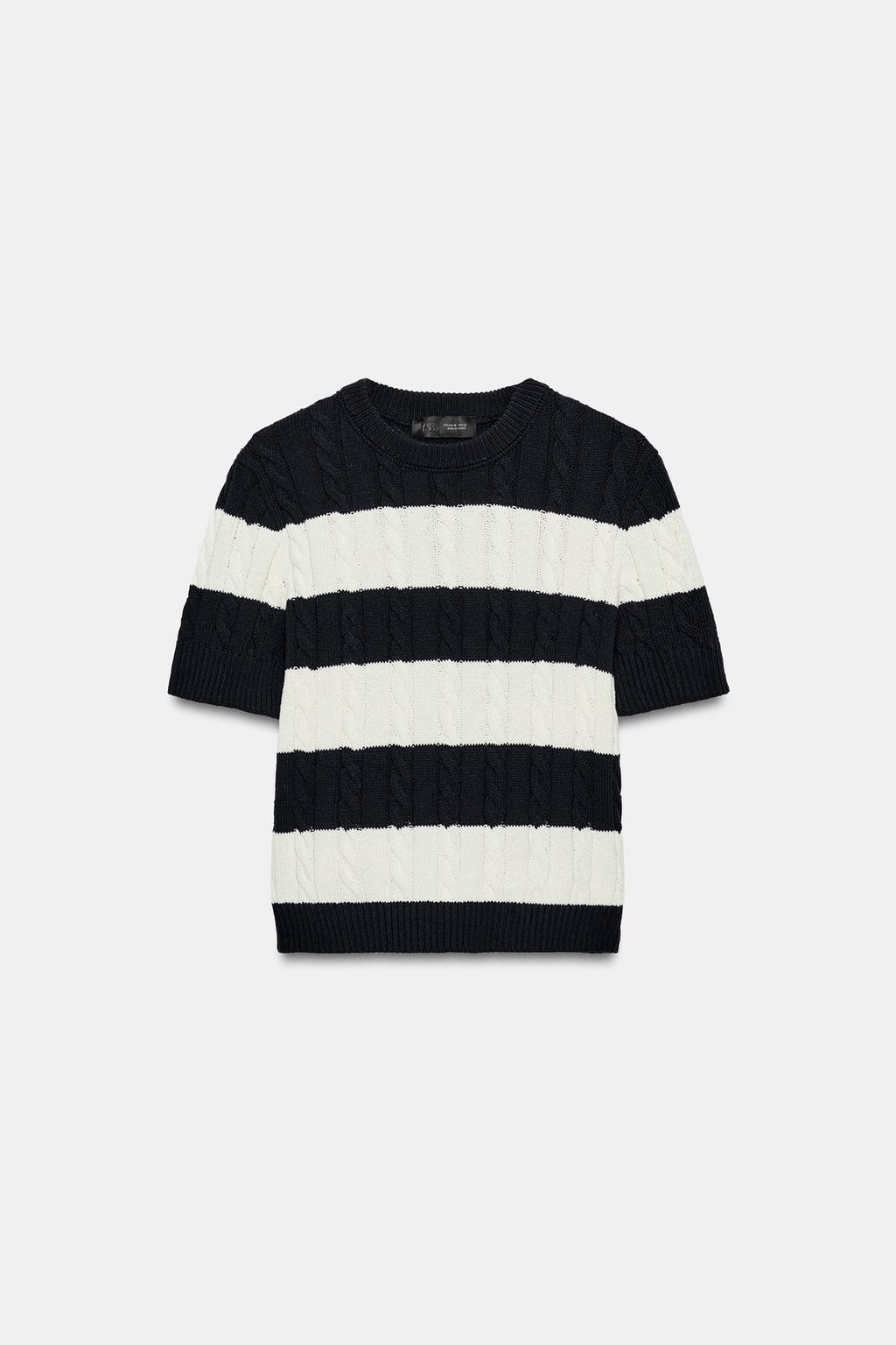 СВИТЕР В ПОЛОСКУ С УЗОРОМ «КОСЫ»