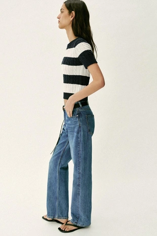 Свитер в полоску с узором «косы»- Заказать в России