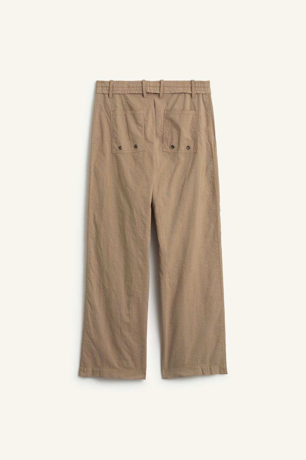 Брюки с завышенной талией из смесовой хлопковой и льняной ткани