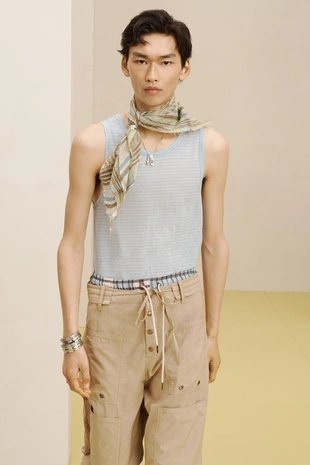 Брюки с завышенной талией из смесовой хлопковой и льняной ткани- Заказать в России