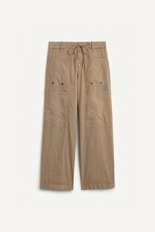 Брюки с завышенной талией из смесовой хлопковой и льняной ткани- Заказать в России