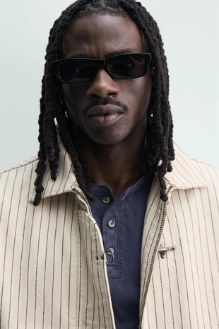 Укороченная куртка в полоску с навесными петлями- Заказать в России