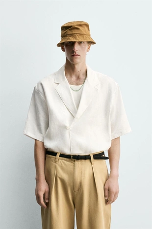 Рубашка-кимоно из 100% льна- Заказать в России