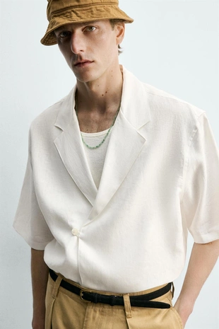 Рубашка-кимоно из 100% льна- Заказать в России