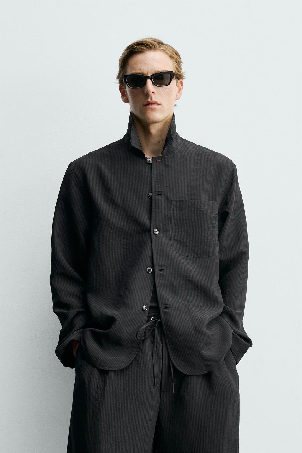 КУРТКА-РУБАШКА ИЗ ЖАККАРДА В ПОЛОСКУ