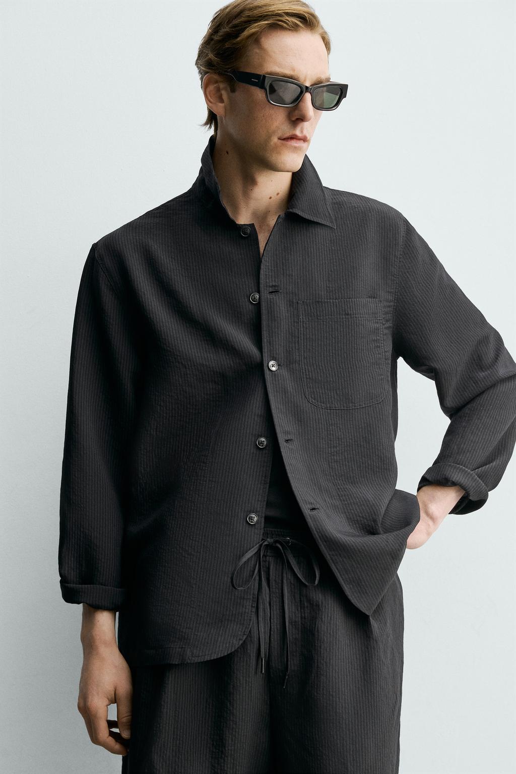 КУРТКА-РУБАШКА ИЗ ЖАККАРДА В ПОЛОСКУ