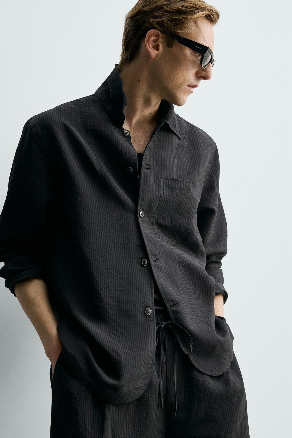 КУРТКА-РУБАШКА ИЗ ЖАККАРДА В ПОЛОСКУ