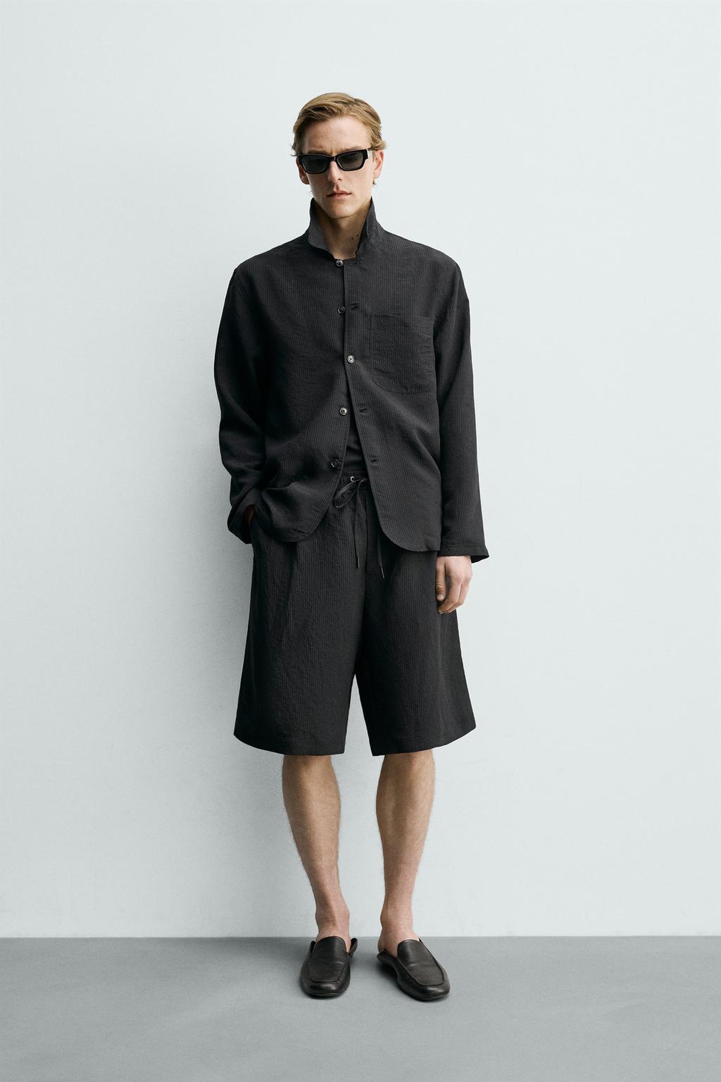 КУРТКА-РУБАШКА ИЗ ЖАККАРДА В ПОЛОСКУ