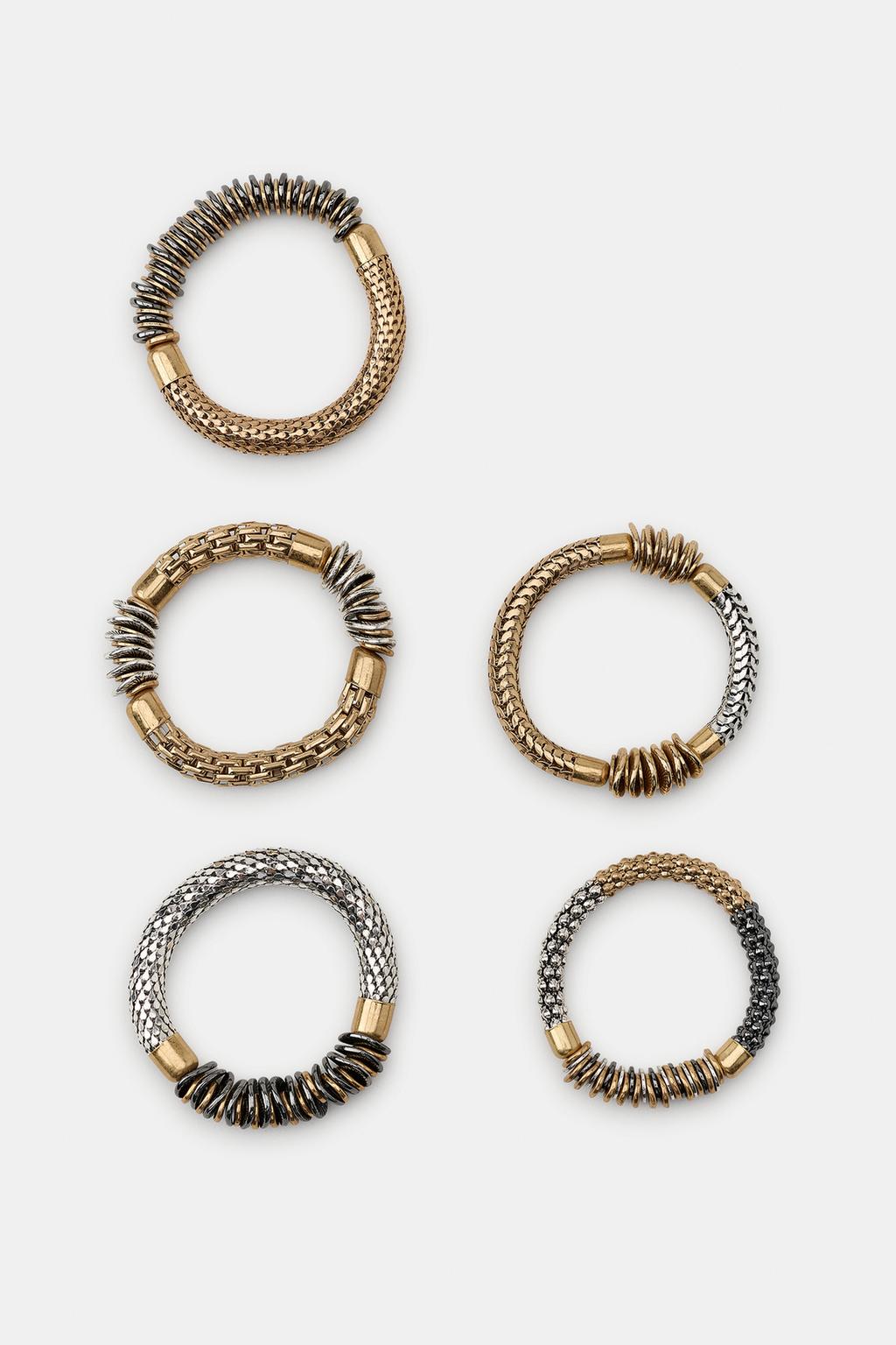 НАБОР ИЗ 5 ЭЛАСТИЧНЫХ БРАСЛЕТОВ С МЕТАЛЛИЧЕСКИМИ ДЕТАЛЯМИ