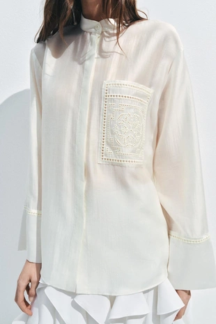 Рубашка с вышивкой и карманом — Zw Collection- Заказать в России