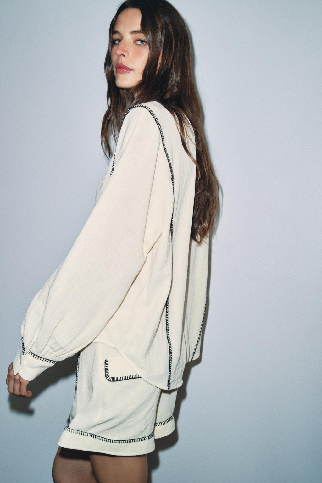 РУБАШКА В ДЕРЕВЕНСКОМ СТИЛЕ С ДЕКОРАТИВНОЙ СТРОЧКОЙ — ZW COLLECTION