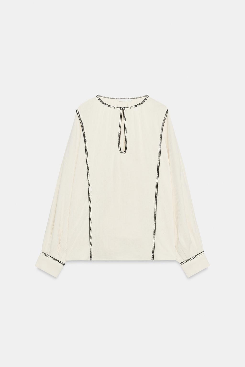 РУБАШКА В ДЕРЕВЕНСКОМ СТИЛЕ С ДЕКОРАТИВНОЙ СТРОЧКОЙ — ZW COLLECTION