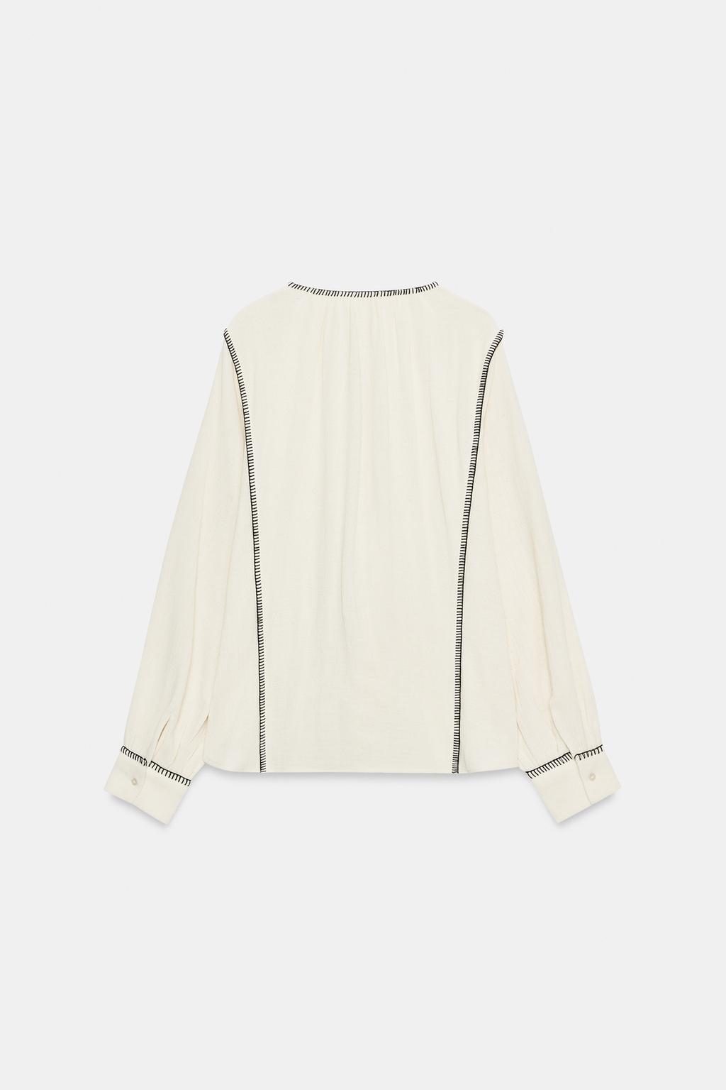 РУБАШКА В ДЕРЕВЕНСКОМ СТИЛЕ С ДЕКОРАТИВНОЙ СТРОЧКОЙ — ZW COLLECTION