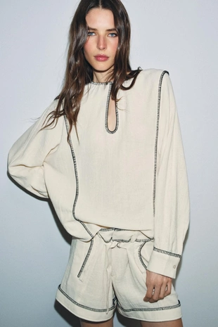 Рубашка в деревенском стиле с декоративной строчкой — Zw Collection- Заказать в России