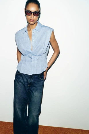 Топ из льна с вытачками- Заказать в России