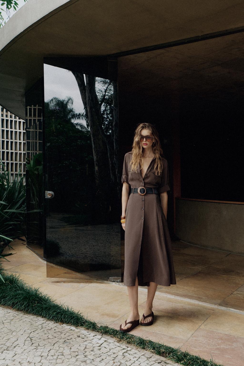 ПЛАТЬЕ-РУБАШКА СВОБОДНОГО КРОЯ С ПОЯСОМ