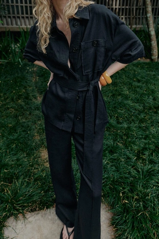 Куртка-сафари из льна с ремнем- Заказать в России