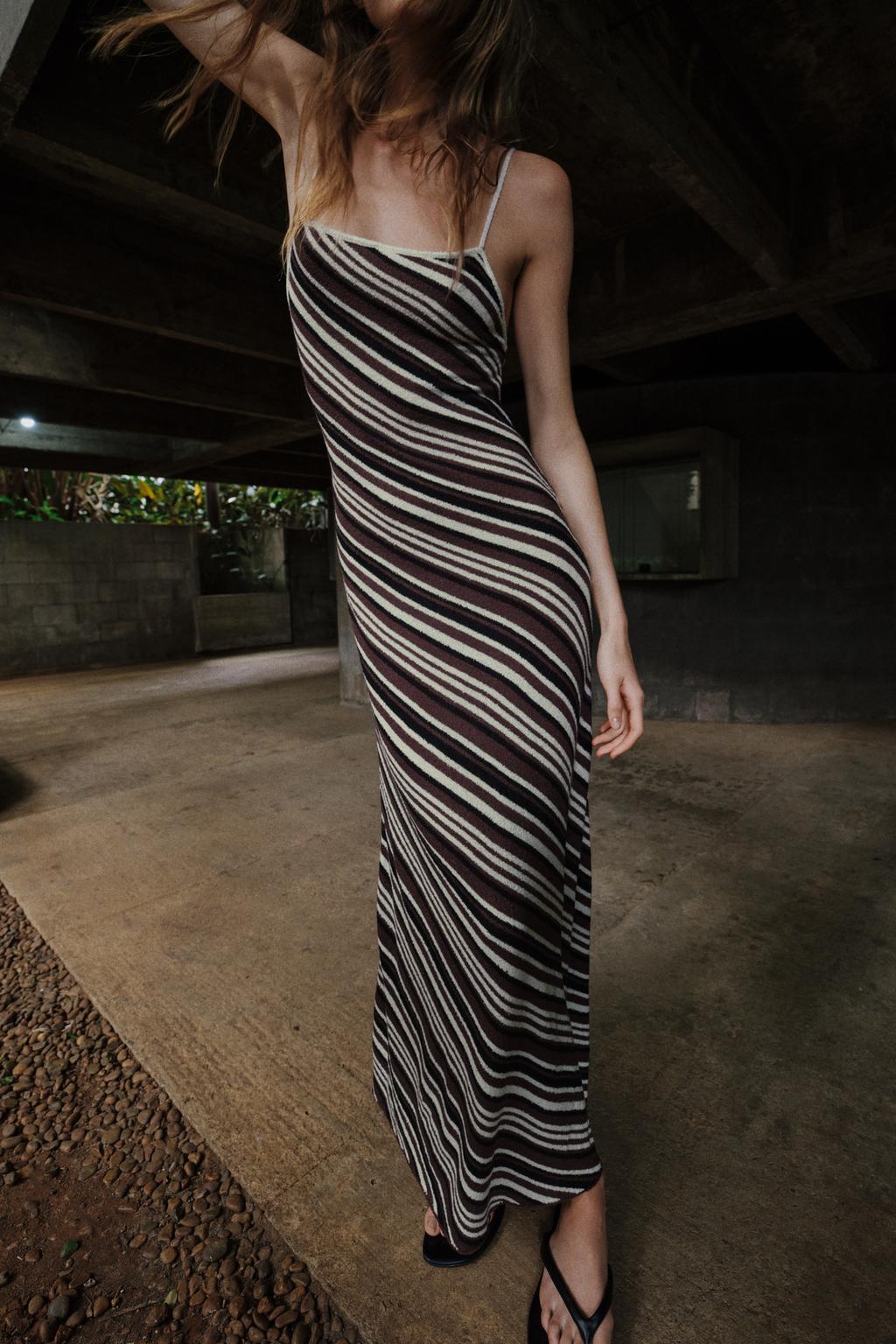 ПЛАТЬЕ МИДИ ИЗ ТКАНИ С ПОЛОСКАМИ