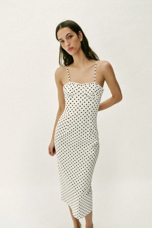 Платье миди в горошек в корсетном стиле- Заказать в России