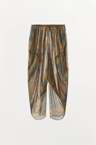 Объемные брюки с принтом и разрезами- Заказать в России