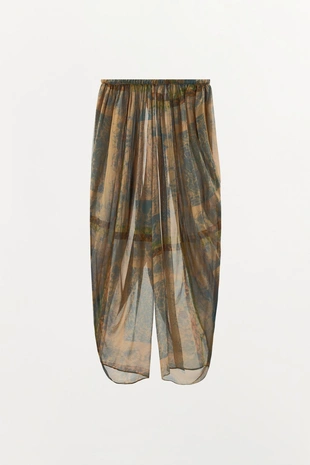 Объемные брюки с принтом и разрезами- Заказать в России