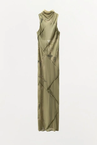 Платье миди с принтом и воротником-стойкой- Заказать в России