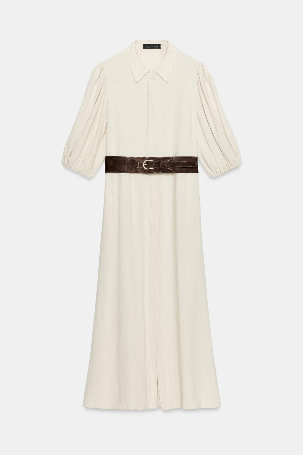 ПЛАТЬЕ МИДИ ИЗ ЛЬНА С ПОЯСОМ