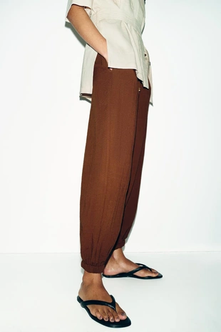 Брюки-багги с эластичным поясом- Заказать в России