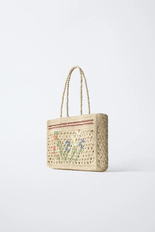 Сумка-шопер из рафии с цветами- Заказать в России