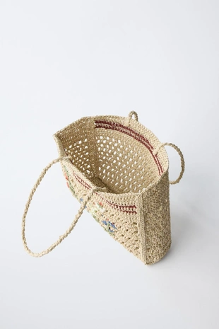 Сумка-шопер из рафии с цветами- Заказать в России