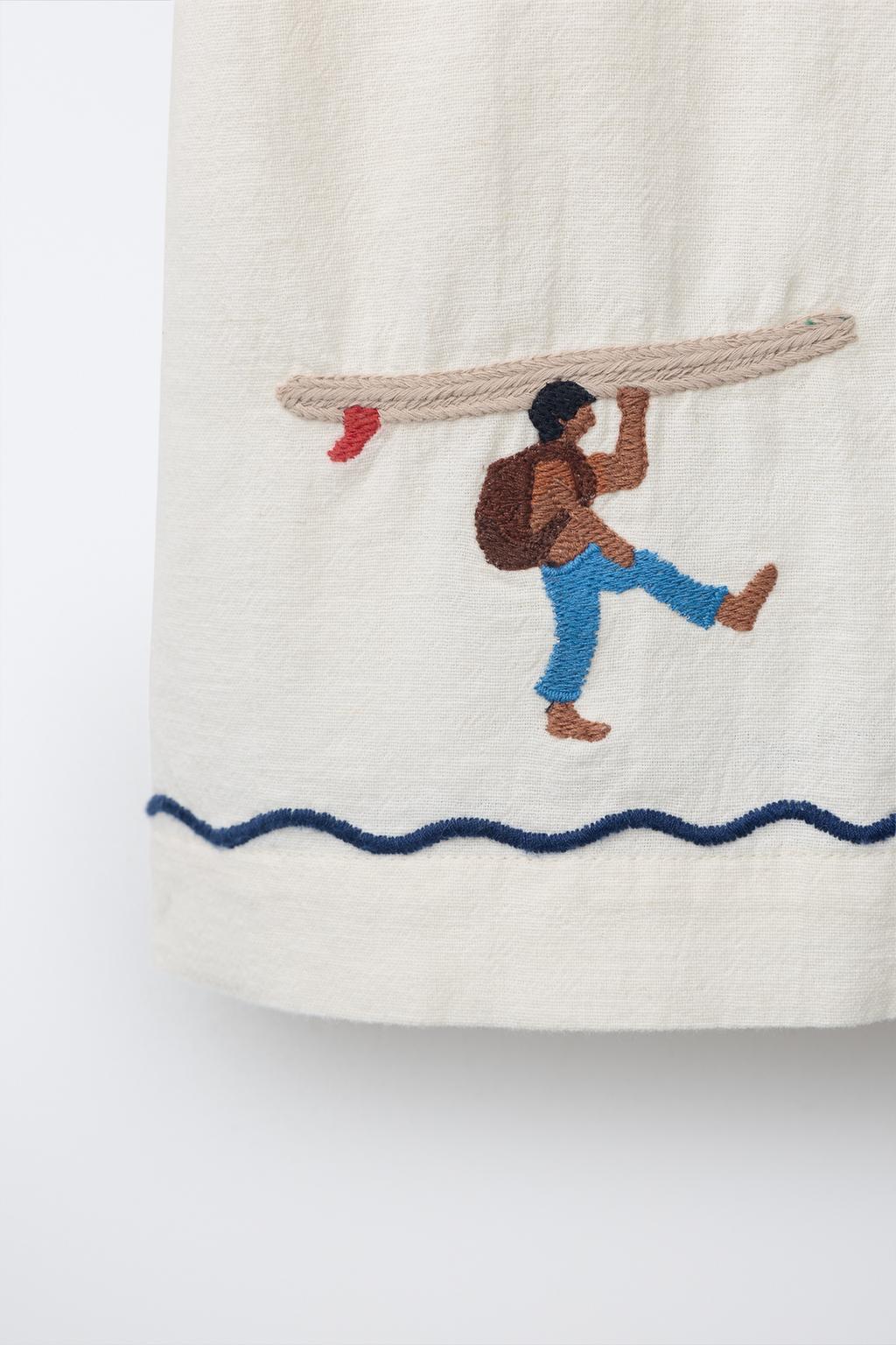 РУБАШКА БОУЛИНГ С ВЫШИВКОЙ ИЗ СМЕСОВОГО ЛЬНА