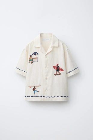 Рубашка боулинг с вышивкой из смесового льна- Заказать в России