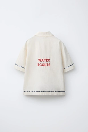 Рубашка боулинг с вышивкой из смесового льна- Заказать в России