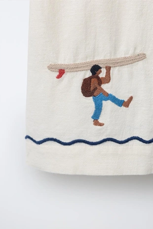 Рубашка боулинг с вышивкой из смесового льна- Заказать в России