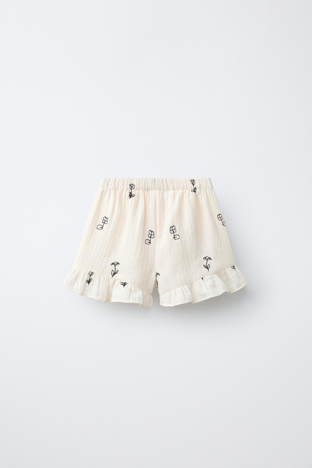 ШОРТЫ С ВЫШИВКОЙ ЦВЕТОВ ИЗ РЕЛЬЕФНОЙ ТКАНИ