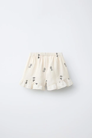 Шорты с вышивкой цветов из рельефной ткани- Заказать в России