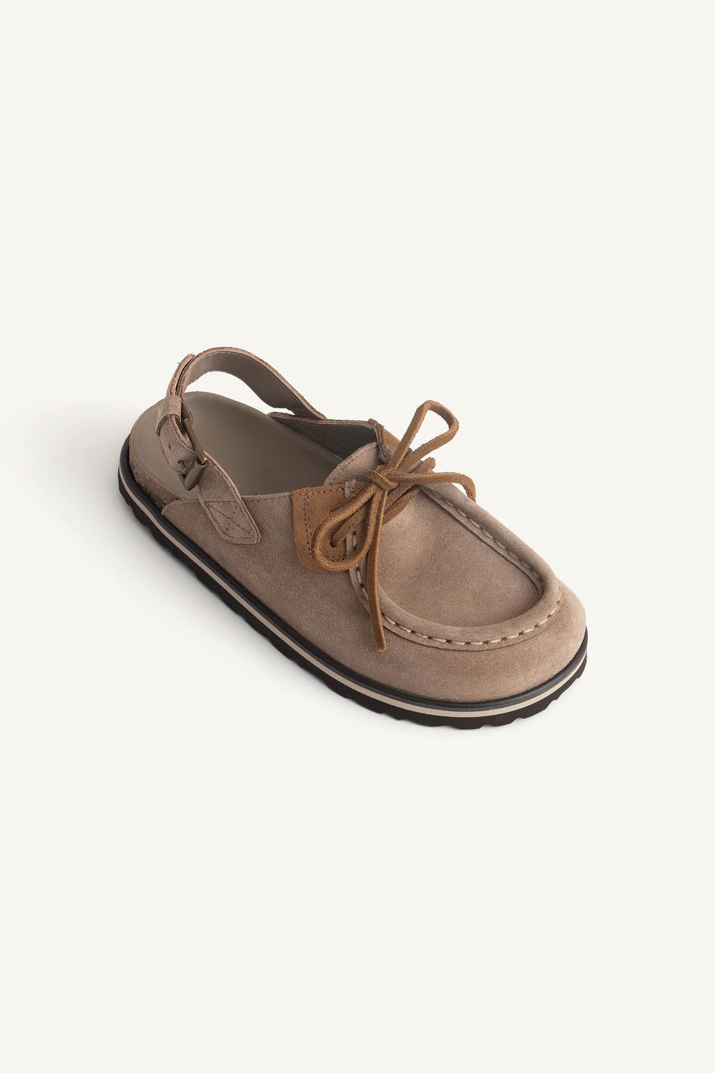 Деревянные сабо из разделенной замши