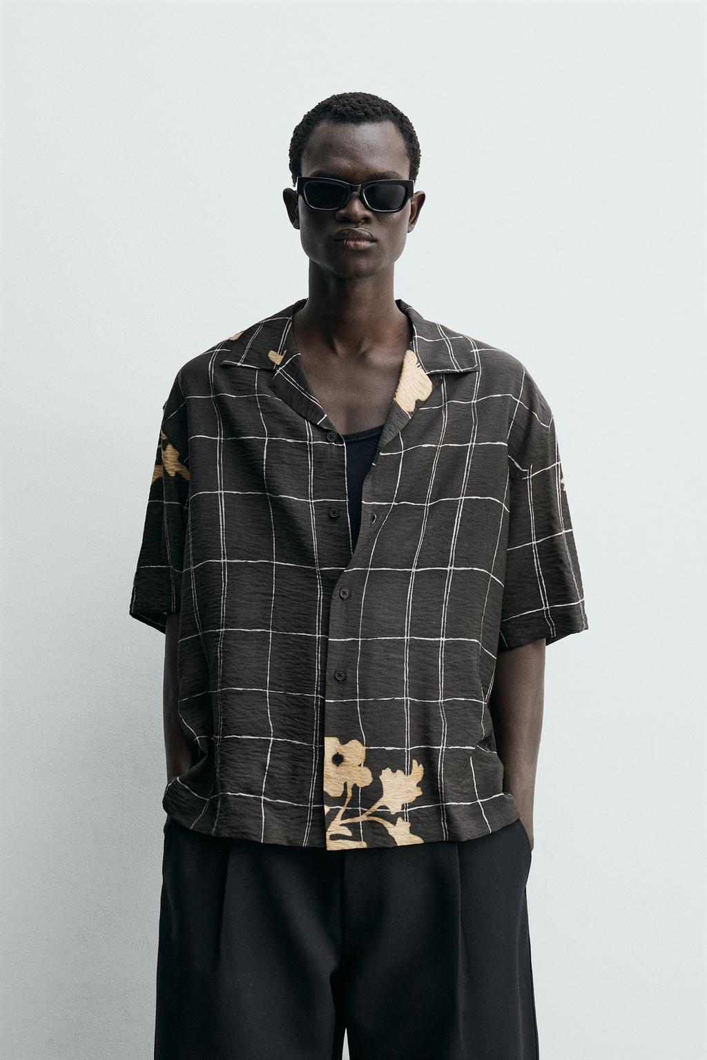 РУБАШКА ИЗ СТРУЯЩЕЙСЯ ТКАНИ С КОМБИНИРОВАННЫМ ПРИНТОМ