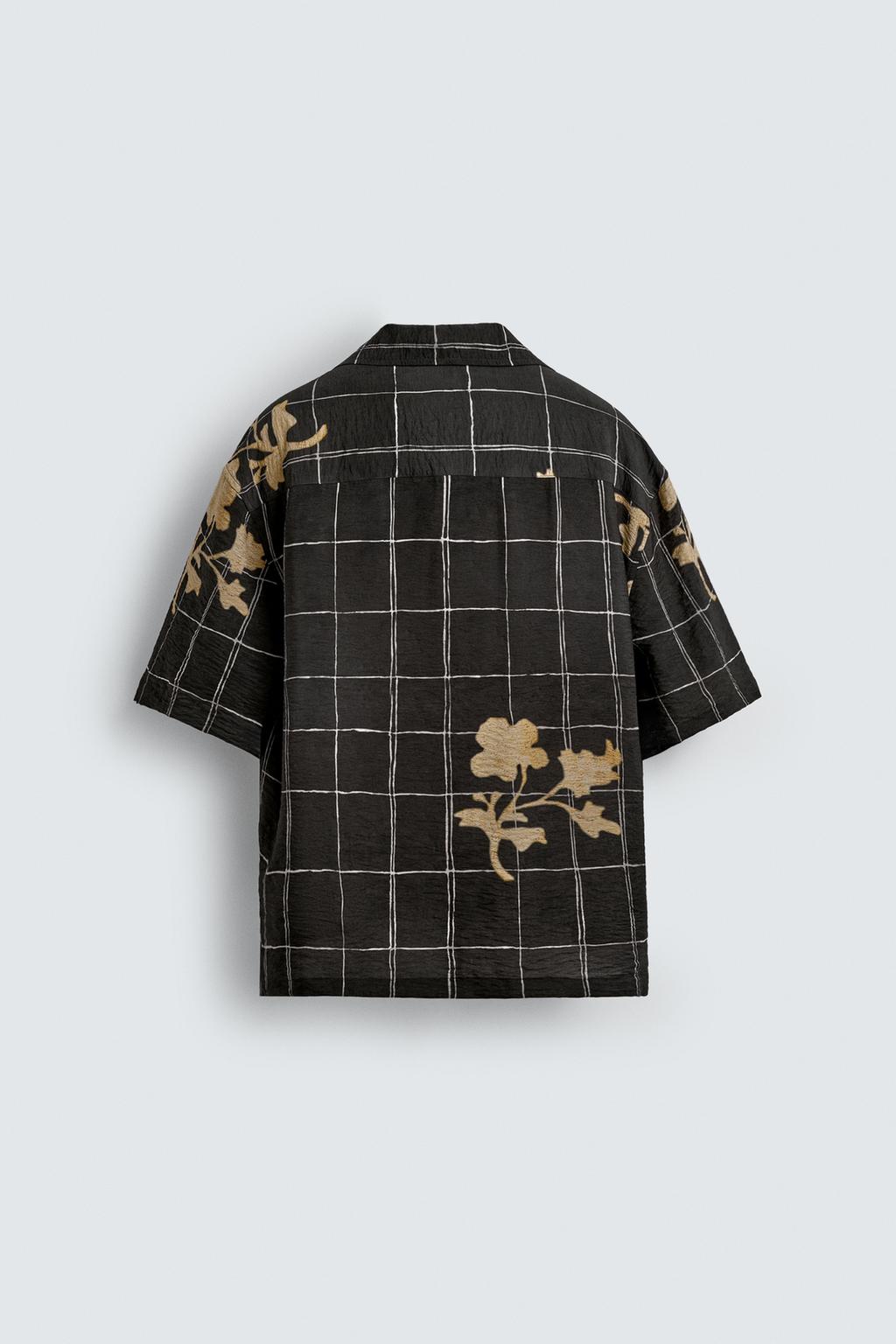 РУБАШКА ИЗ СТРУЯЩЕЙСЯ ТКАНИ С КОМБИНИРОВАННЫМ ПРИНТОМ