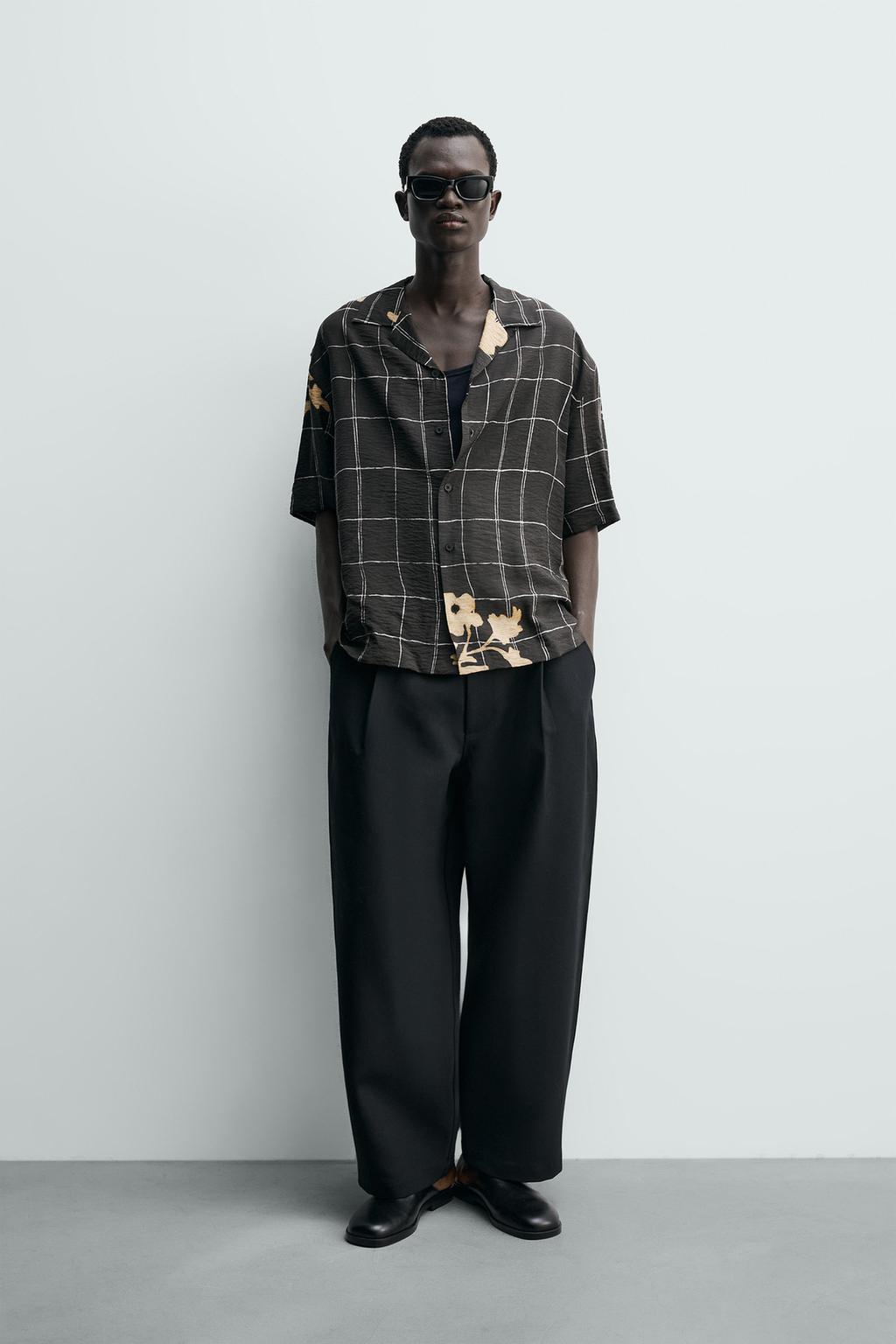 РУБАШКА ИЗ СТРУЯЩЕЙСЯ ТКАНИ С КОМБИНИРОВАННЫМ ПРИНТОМ