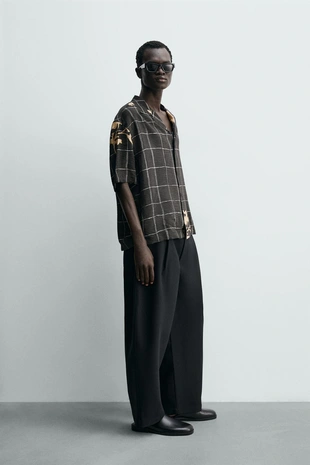 Рубашка из струящейся ткани с комбинированным принтом- Заказать в России